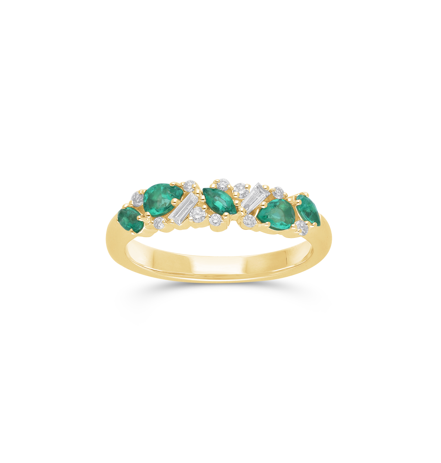 Sabel Collection Yellow Gold Multi-Shape Emerald and Diamond Ring